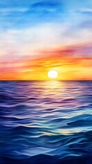 Fototapeta premium Serene Sunset Ocean Painting - Watercolor art