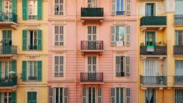 Beautiful facades of historic buildings in the center of Nice, Cote d'Azur, France
