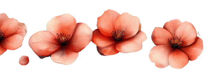 A seamless pattern of soft pink watercolor flowers, creating a delicate and elegant design on a transparent background.