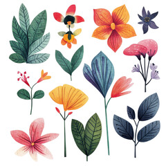Obraz premium Colorful assortment of hand-painted flowers and leaves showcasing various shapes and textures for decorative purposes