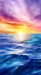 Fototapeta premium Vibrant Sunset Ocean Waves Painting - Fluid/Abstract art
