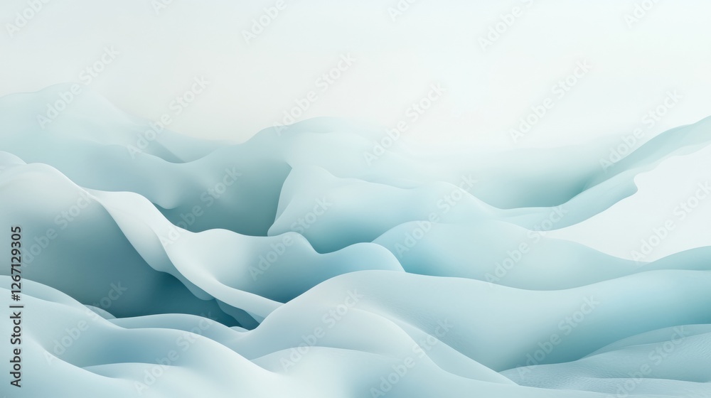 Leinwandbilder Fluid forms create soft textures in shades of blue on a calm background in a serene landscape. Generative AI