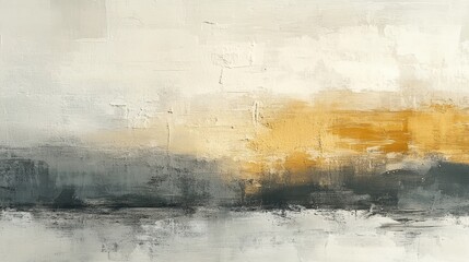 An abstract painting depicts a landscape with sky horizon