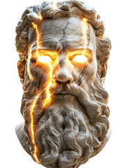 Isolated Intense Zeus Marble Bust with Electrical Energy