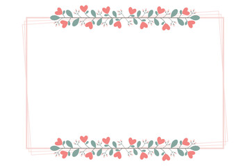 Peach Rectangular Borders Frame Or Wreath With Love Peach Flowers And Green Leaves
