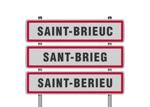 Saint-Brieuc, Sant-Brieg, Saint-Berieu, panneau entrée d'agglomération, (symbolique)