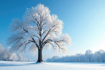 Fototapeta premium Frosty branches of Metasequoia tree against clear winter sky, calm, winter, trees