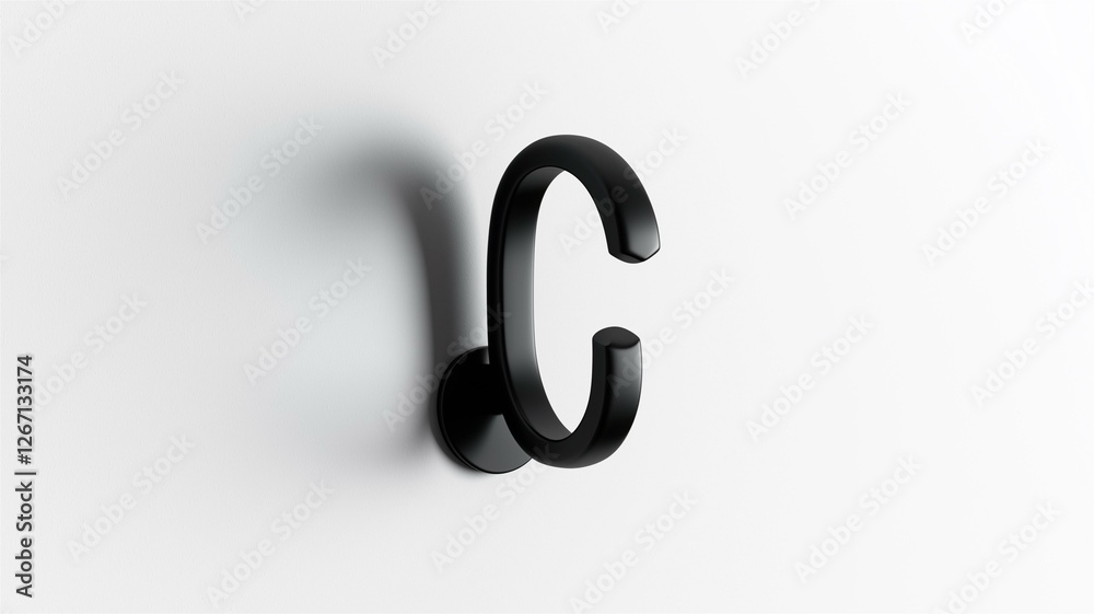 Wall mural Photorealistic image of a black metal wall hook with a rounded tip, isolated on a white background
