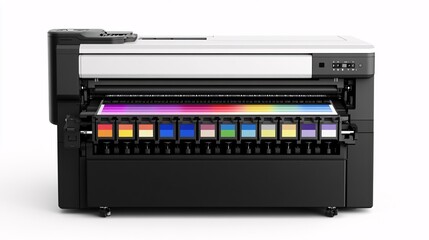 3D rendering of a multi-colored printer isolated on white background.