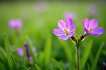 Fototapeta premium delicate purple aubretia flowers blooming in a field of green grass, garden, grass