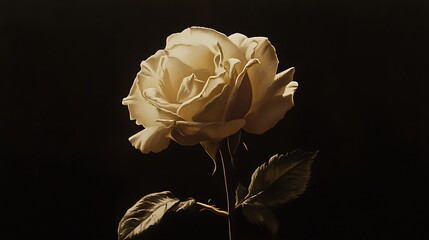 Single White Rose with Delicate Petals Against a Dark Background