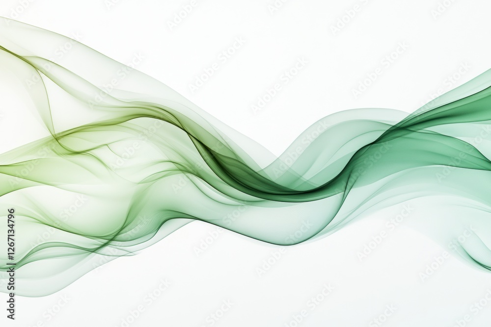 Poster Flowing green and white abstract design creates a sense of tranquility and movement across a smooth background. Generative AI