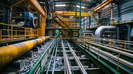 Fototapeta premium Inside View of a Modern Industrial Facility Featuring Machinery and Production Lines