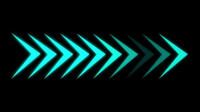 Glowing road arrow sign &ndash; Right direction pointer animated on black background, 4K video motion graphics