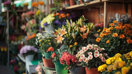 Fototapeta premium flower shop, potted flowers, showcase flowers