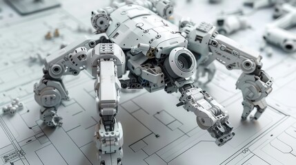 Fototapeta premium High-Tech Robot Armored Creature in Upscale Industrial Setting with Detailed Design and Components