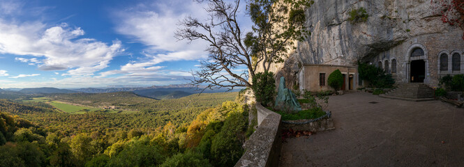 Sainte-Baume Cave, a sacred site in Provence where Mary Magdalene is said to have lived. A place of pilgrimage, nestled in cliffs with a stunning panoramic view of the surrounding landscape.