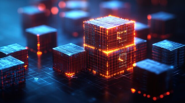 Futuristic smart shipping logistics concept with glowing cubes and high fidelity visuals