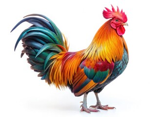 Fototapeta premium HD rooster photo on white background; free poultry stock image, ideal for farm animal or bird-themed projects.