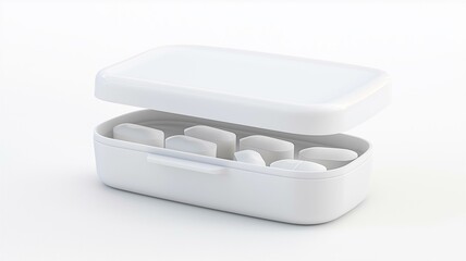 Ultra-realistic image of a white plastic pill organizer with a secure snap lid, isolated on a white background
