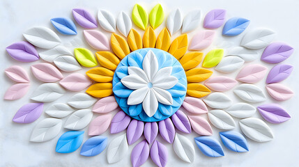 Obraz premium Colorful clay leaf mandala art on marble