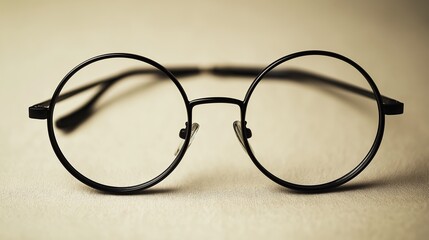 Fototapeta premium A pair of round glasses resting on a blank sheet of paper