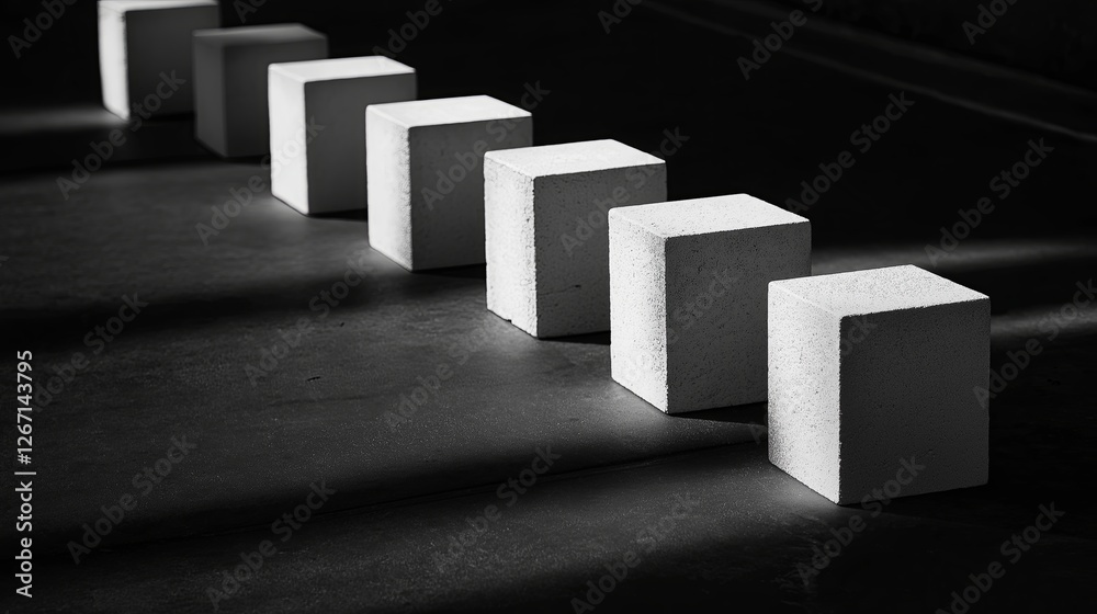 Aufkleber A row of simple white cubes casting sharp shadows