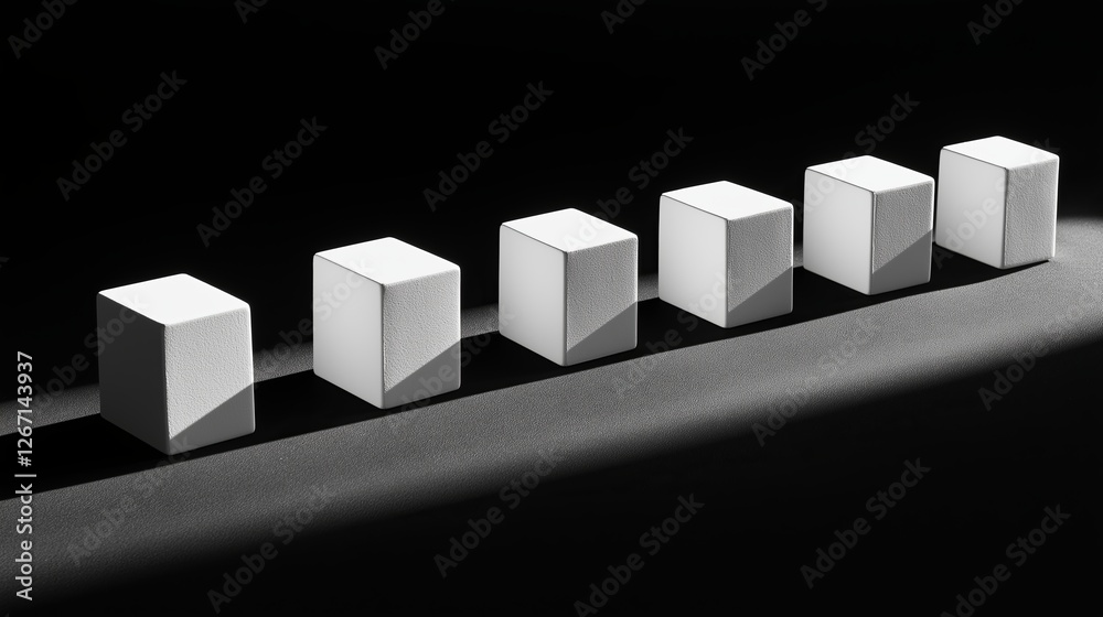 Poster A row of simple white cubes casting sharp shadows