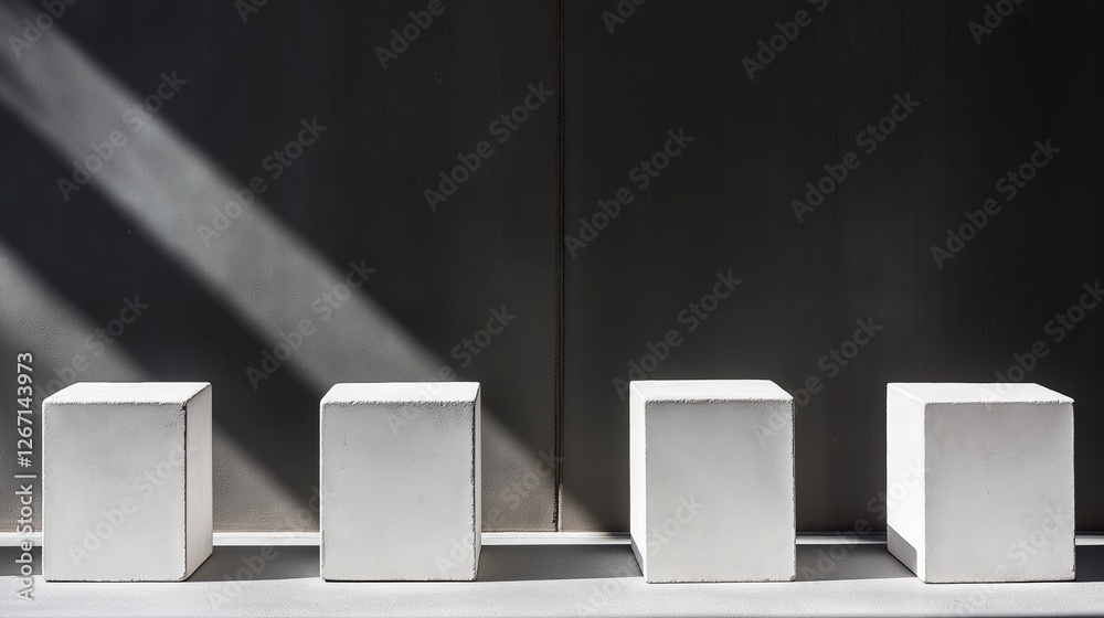 Poster A row of simple white cubes casting sharp shadows