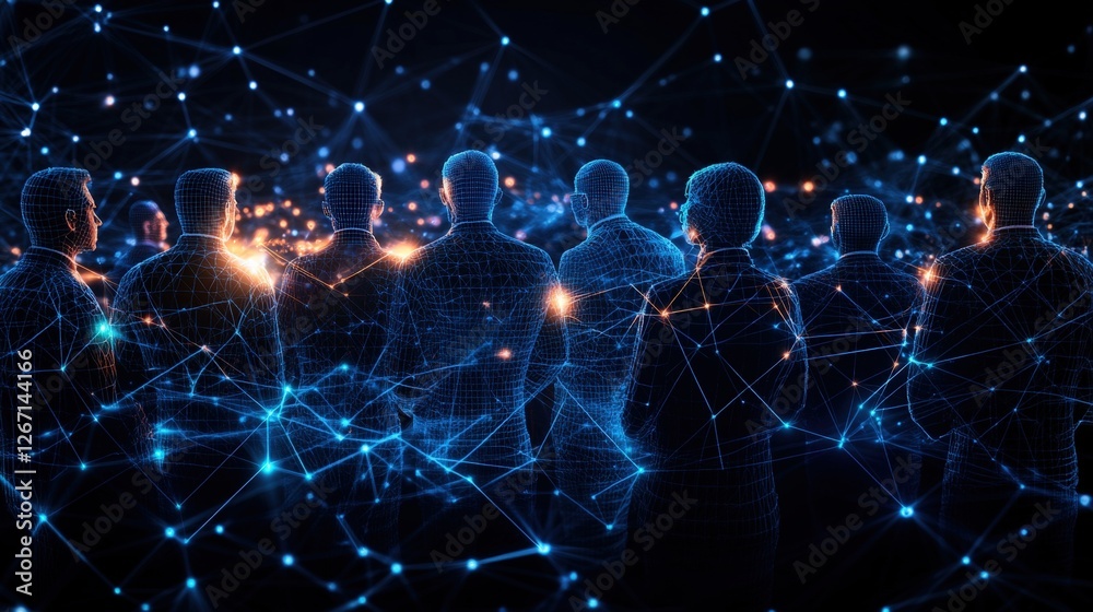 Aufkleber group of people standing in front of a global network connection concept with interconnected lines