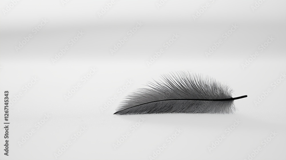 Poster a single feather resting on a smooth white surface