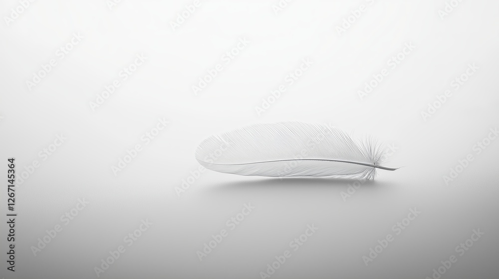 Poster A single feather resting on a smooth white surface