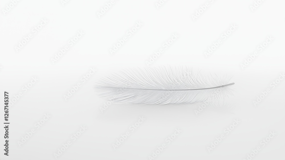 Poster a single feather resting on a smooth white surface