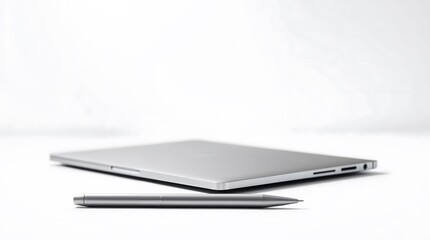 leek Silver Laptop on White Surface with Minimalist Aesthetic
