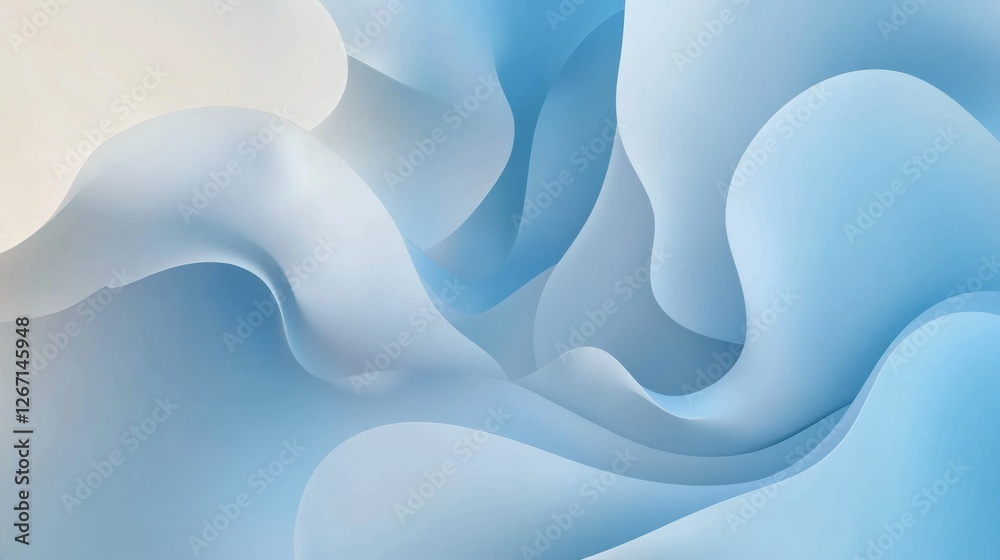 Poster Soft waves of blue and white intertwine in a tranquil abstract composition creating a calming visual experience. Generative AI