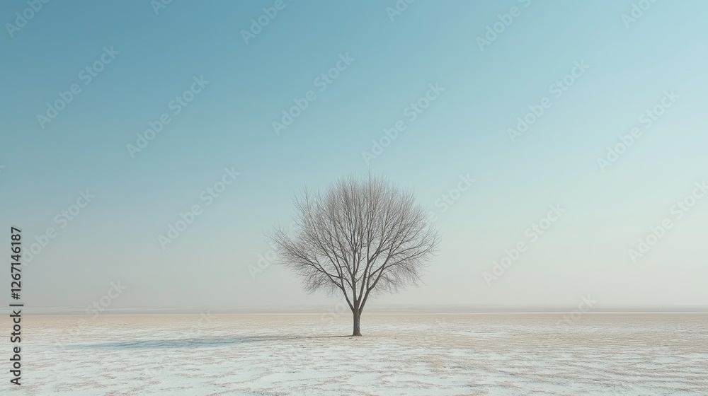 Poster a single tree standing in the middle of a vast white desert.