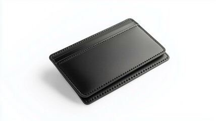Ultra-realistic image of a black leather cardholder with a slim design, isolated on a white background

