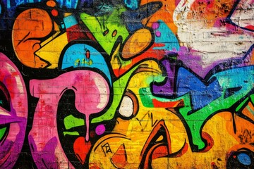 Fototapeta premium Vivid urban graffiti wall capturing street art energy. Neural network AI generated