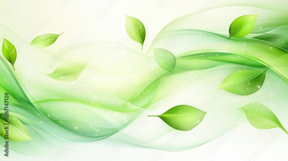 Fototapete Smooth green waves and leaves create a tranquil and refreshing atmosphere in a serene environment for relaxation. Generative AI