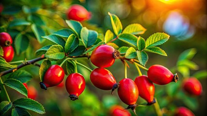 Pakistan's Gilgit-Baltistan: Tilt-shift artistry captures autumn's rich hues, focusing on macro detail of glistening red rosehip berries.
