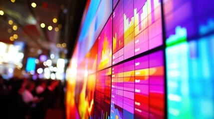 A colorful display of graphs and numbers on a wall