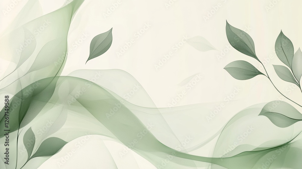 Aufkleber Soft green leaves and gentle waves create a calming nature inspired background perfect for design or relaxation purposes. Generative AI
