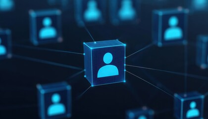 A digital network with interconnected user icons representing online communication and social connectivity.