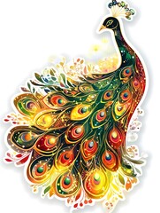 Fototapeta premium a_magical_peacock_with_glowing_feathers_on_white_background