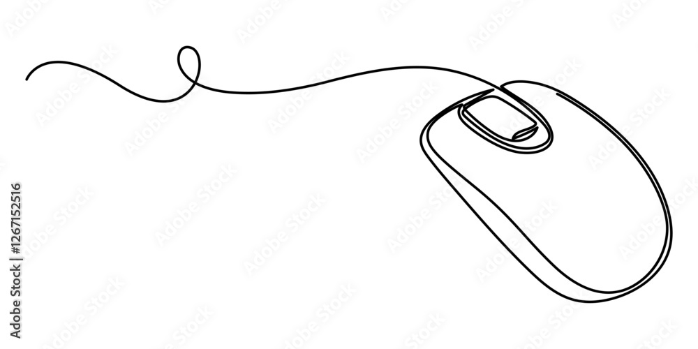 Aufkleber computer mouse black stroke linear icon, continuous one line drawing, computer mouse, computer mouse