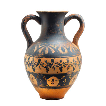 recommend clip art: Isolated Ancient Black and Brown Amphora Vase with Botanical Artwork