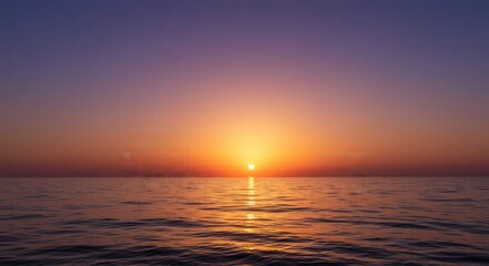 Naklejka premium Spectacular Sea Sunset with Bright Orange Sun and Calm Water