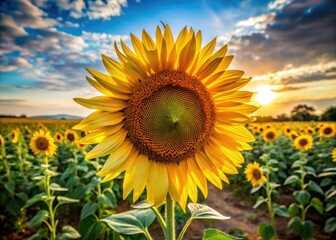 Fototapeta premium Sun-drenched sunflowers paint a vibrant summer landscape, a photographer's dream.