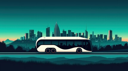 Minimalist Cityscape at Dusk with Modern Bus in Urban Environment