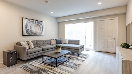 Fototapeta premium A living room with a white door and a white couch